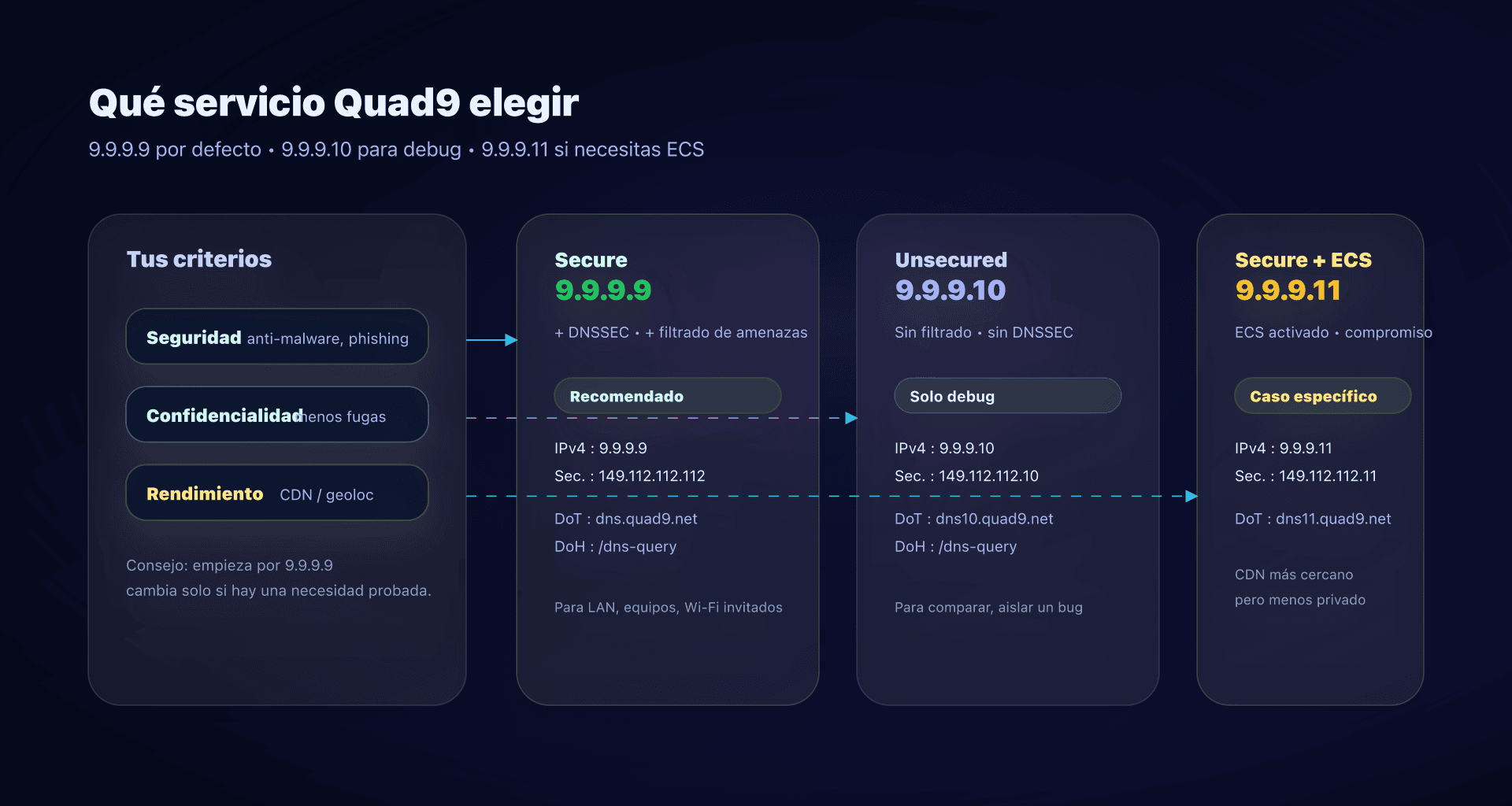 Elegir entre 9.9.9.9, 9.9.9.10 y 9.9.9.11 según tu contexto