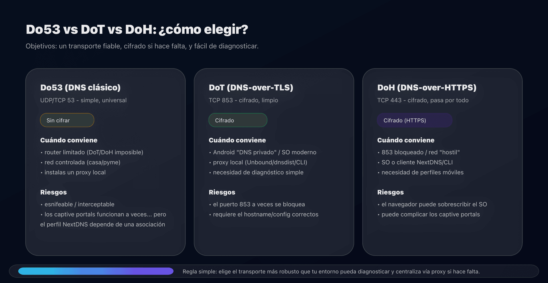 DoH vs DoT: elegir el transporte según el contexto