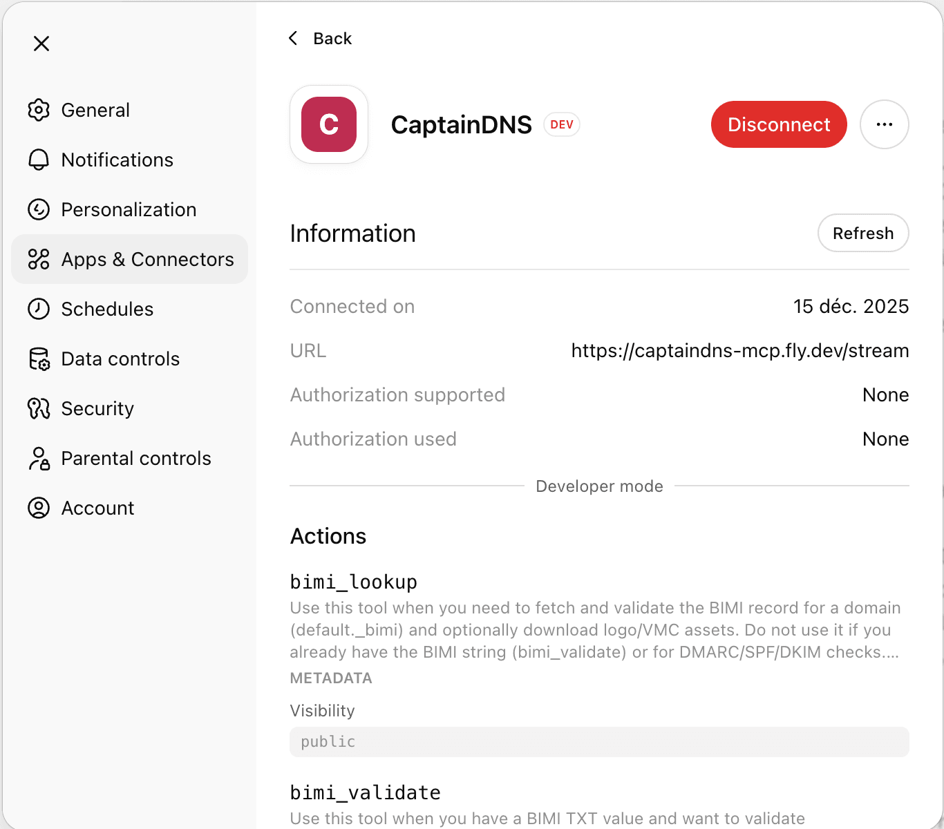 Captura: lista de tools de CaptainDNS