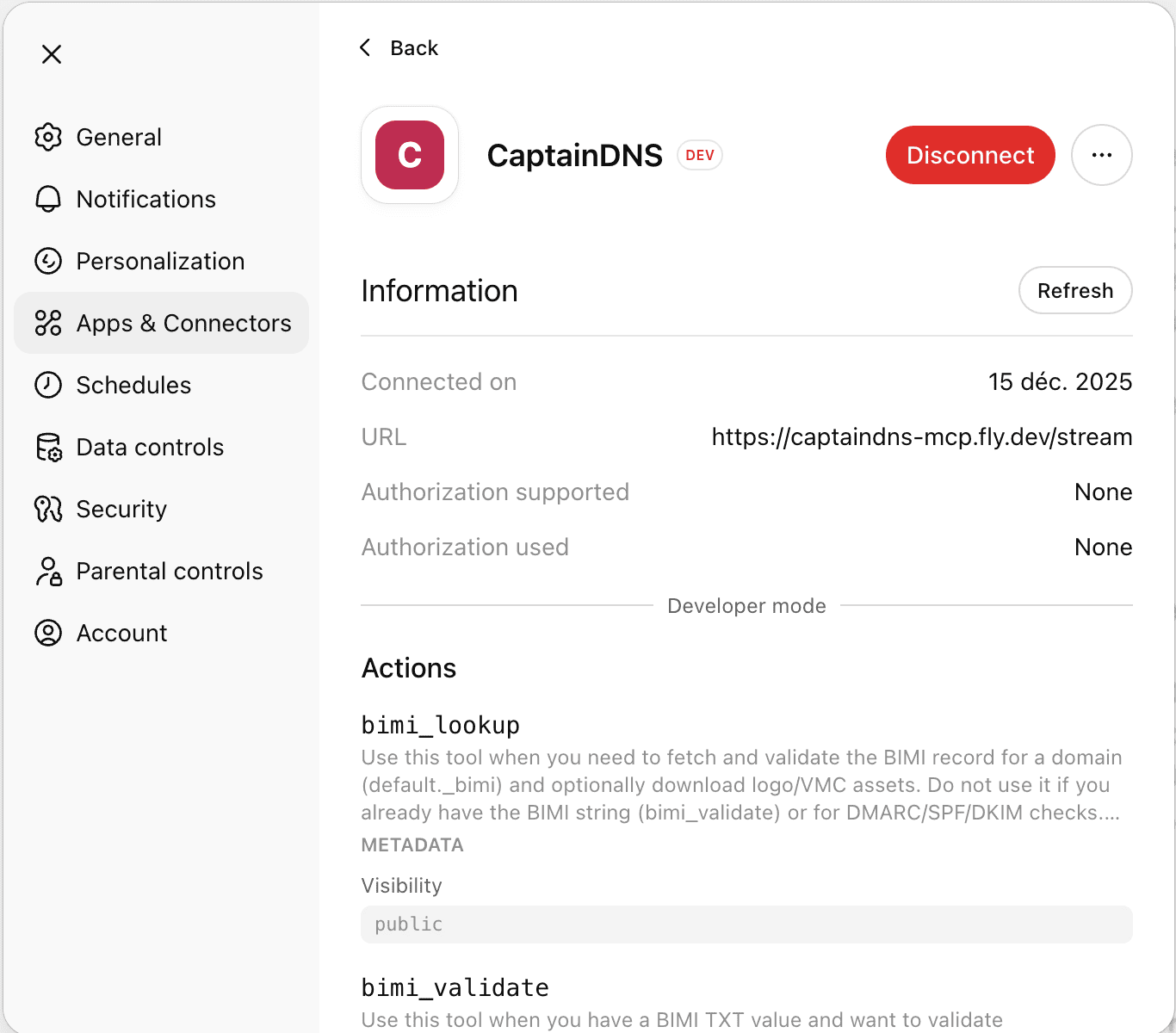 Screenshot: Liste der CaptainDNS Tools