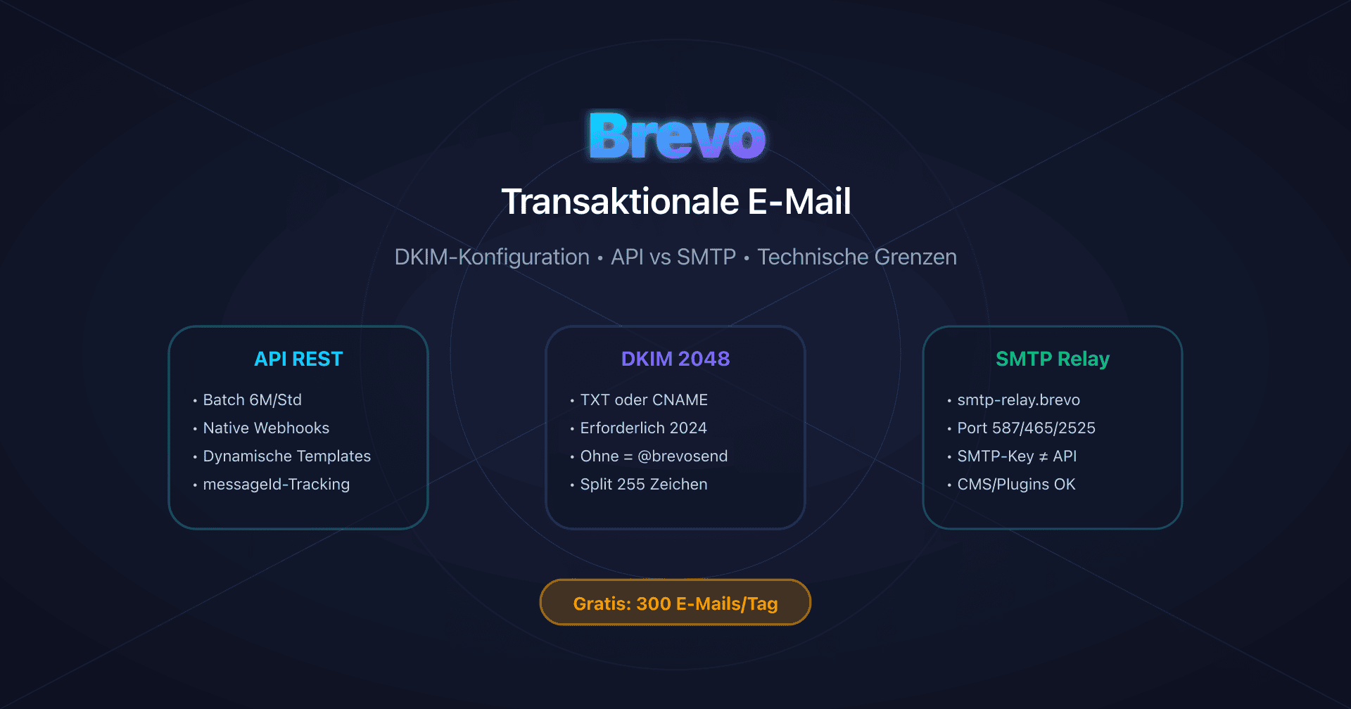 Brevo-Dashboard mit DKIM-Konfiguration und Transaktions-API