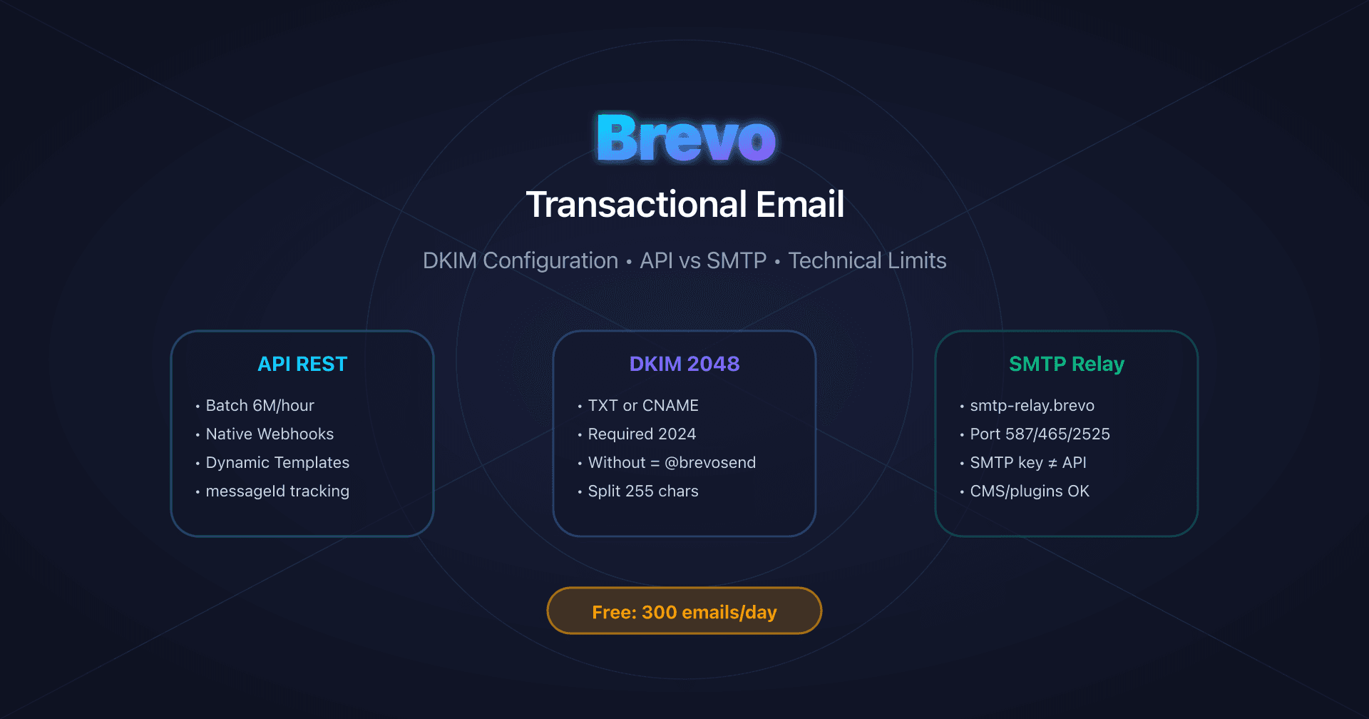 Brevo dashboard with DKIM configuration and transactional API