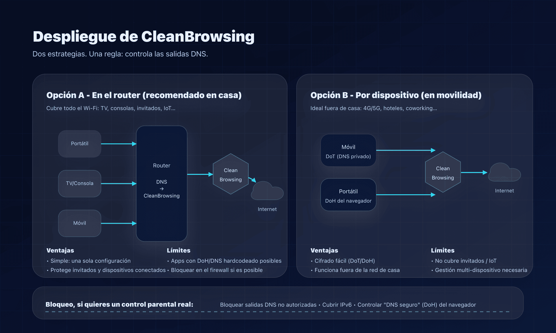 Despliegue: router vs por dispositivo, y puntos de control