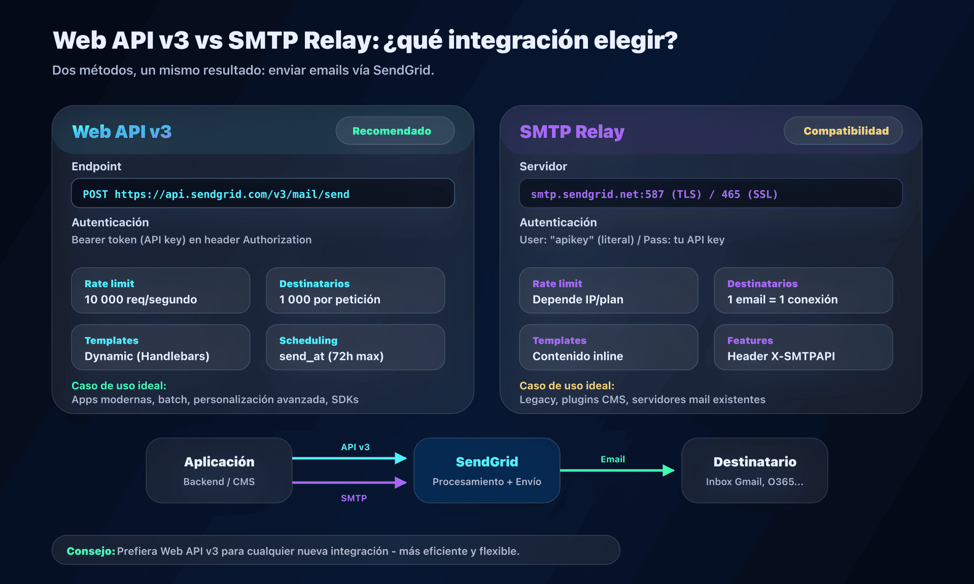 Comparación entre Web API v3 y SMTP Relay