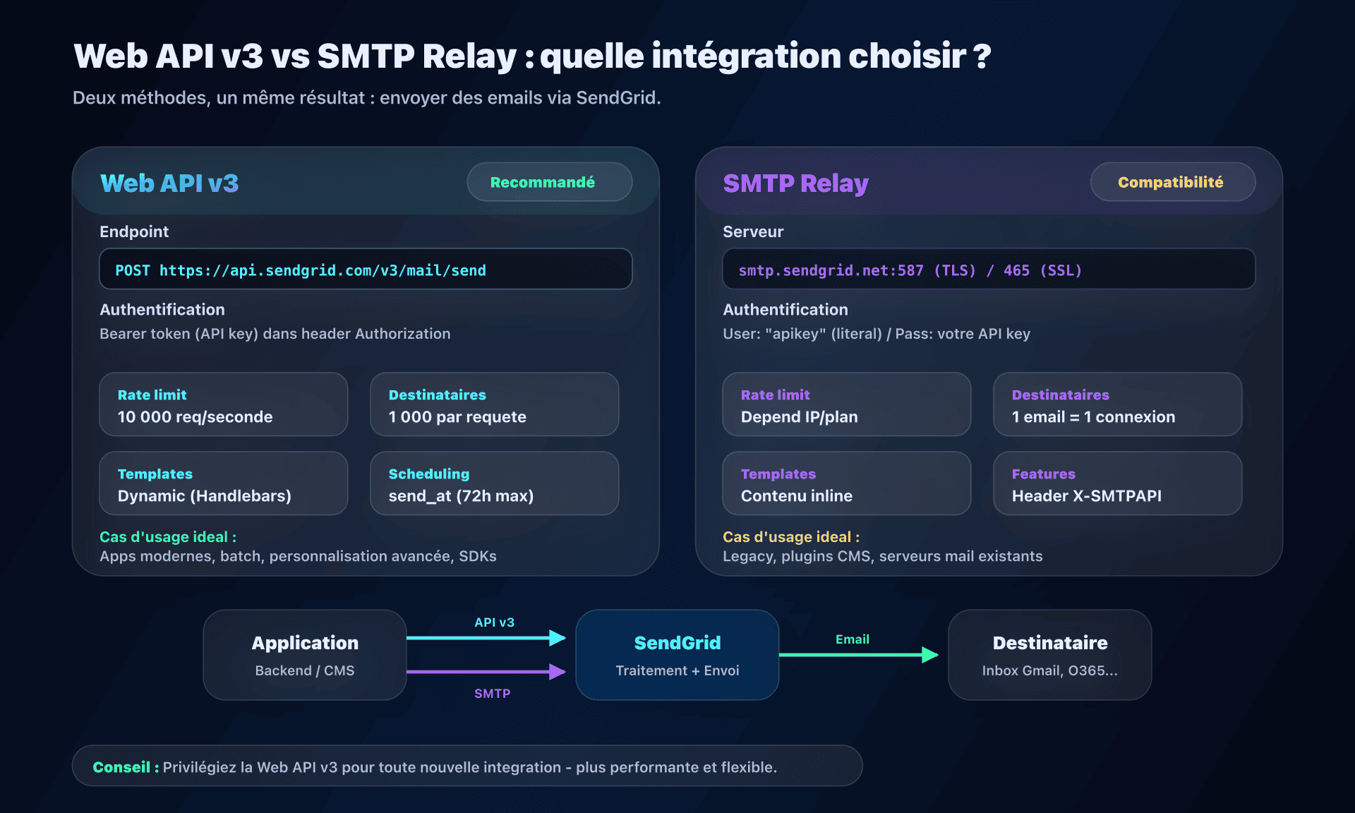 Comparaison entre Web API v3 et SMTP Relay