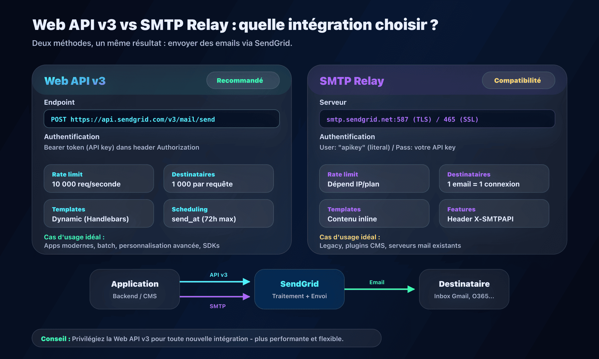 Comparaison entre Web API v3 et SMTP Relay