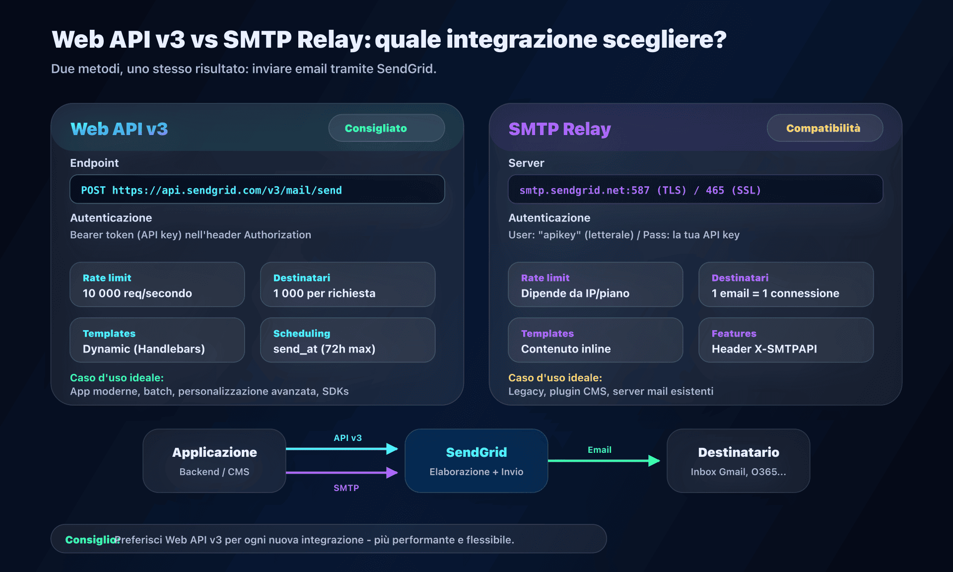Confronto tra Web API v3 e SMTP Relay