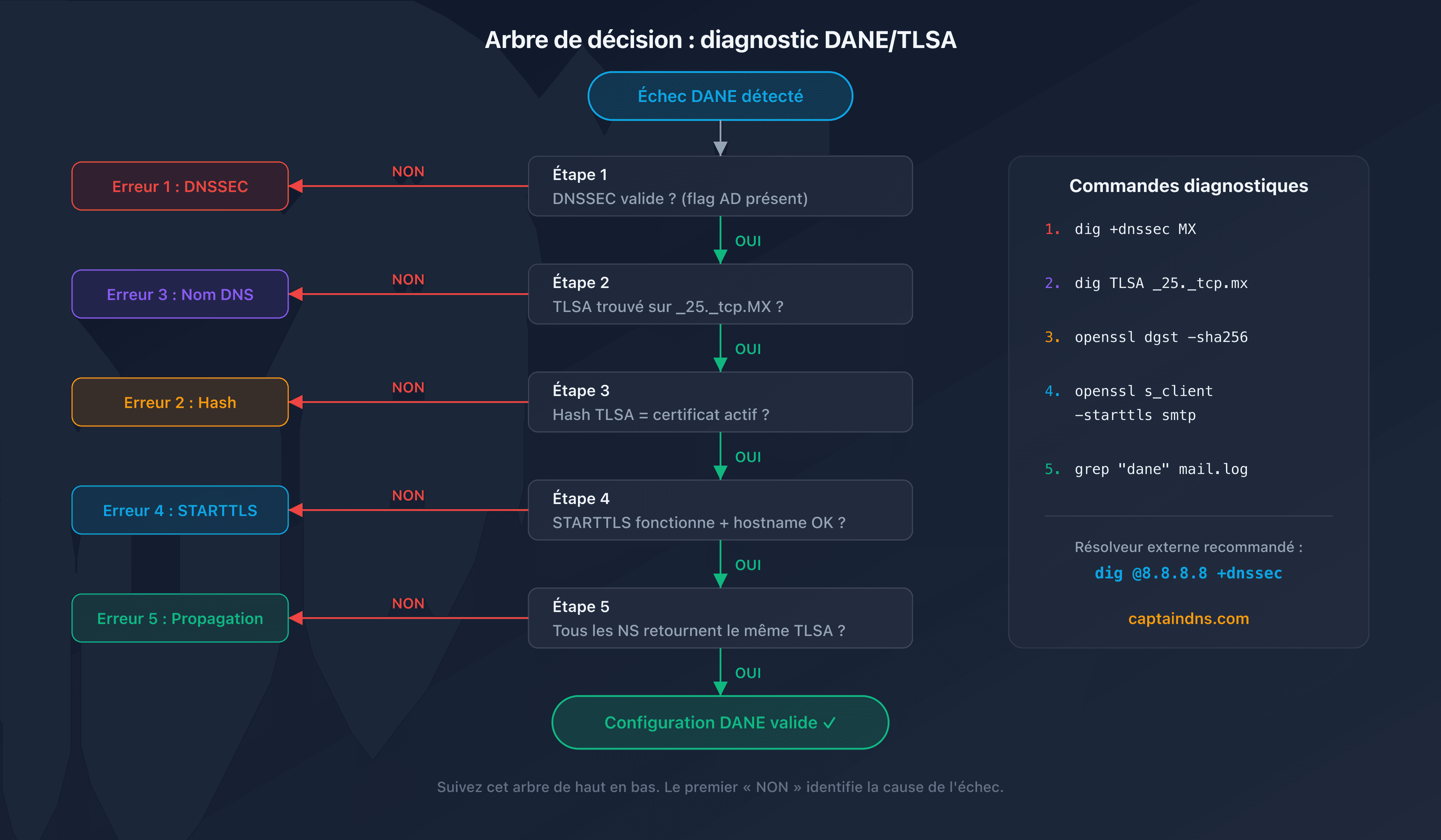 Arbre de décision pour diagnostiquer les erreurs DANE/TLSA