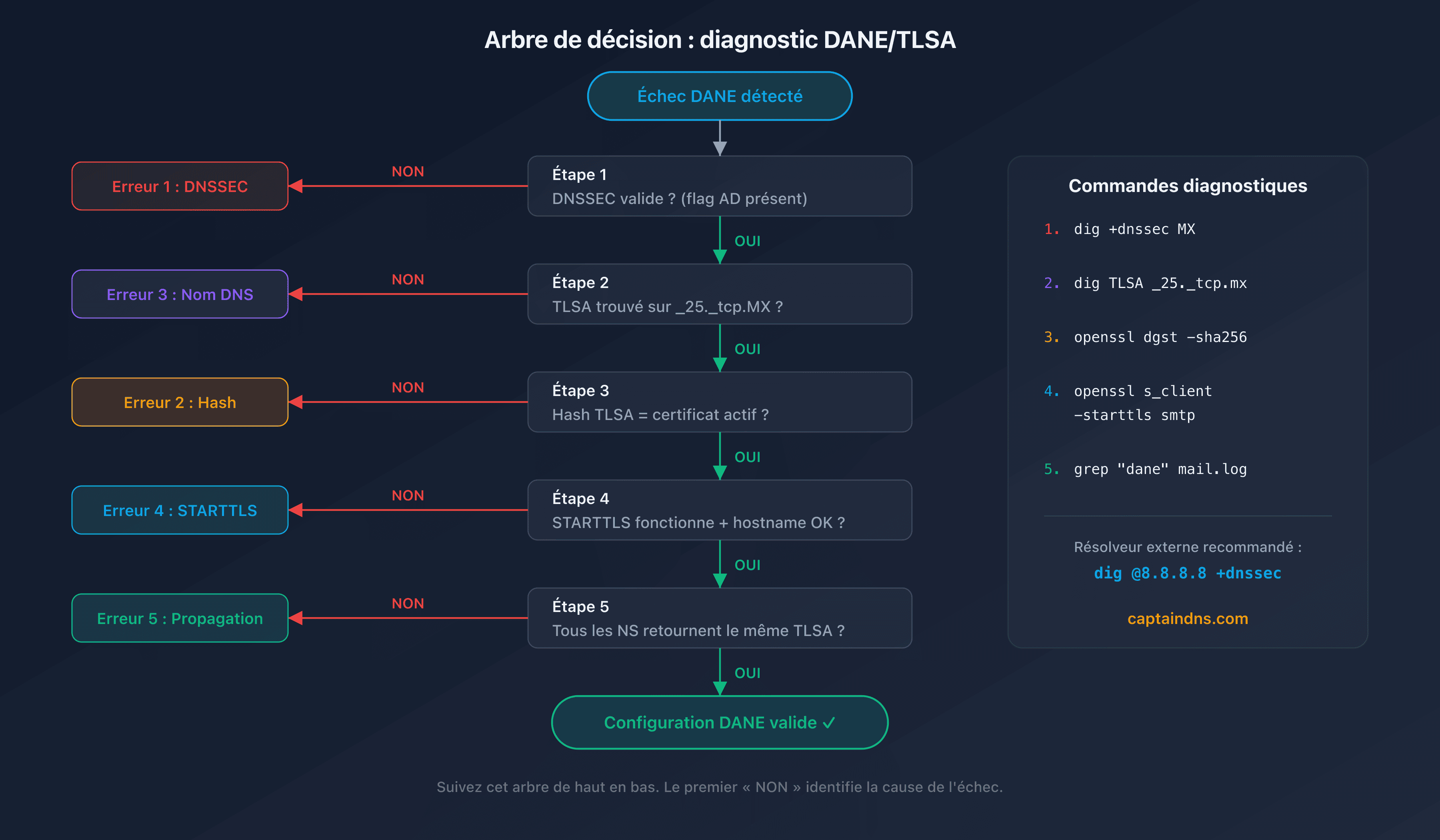 Arbre de décision pour diagnostiquer les erreurs DANE/TLSA