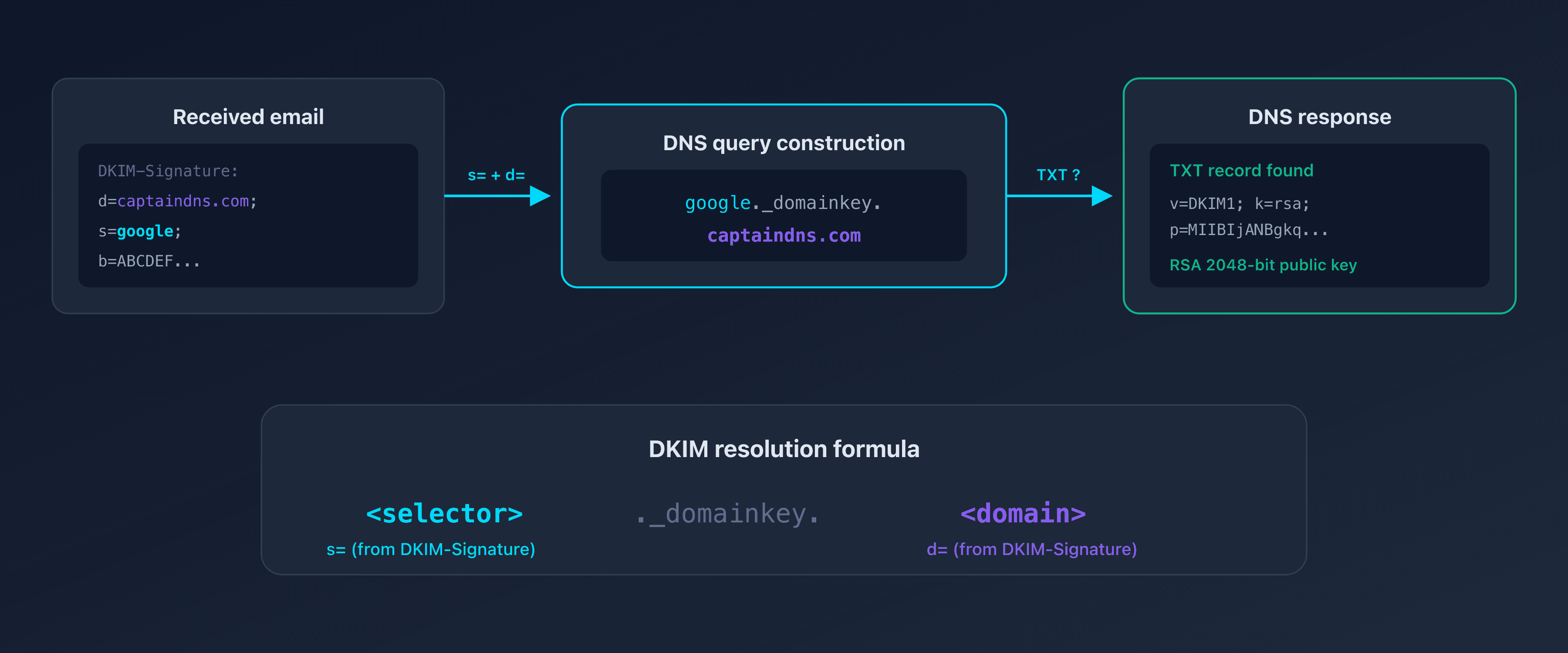 Diagram showing how the DKIM selector works in DNS