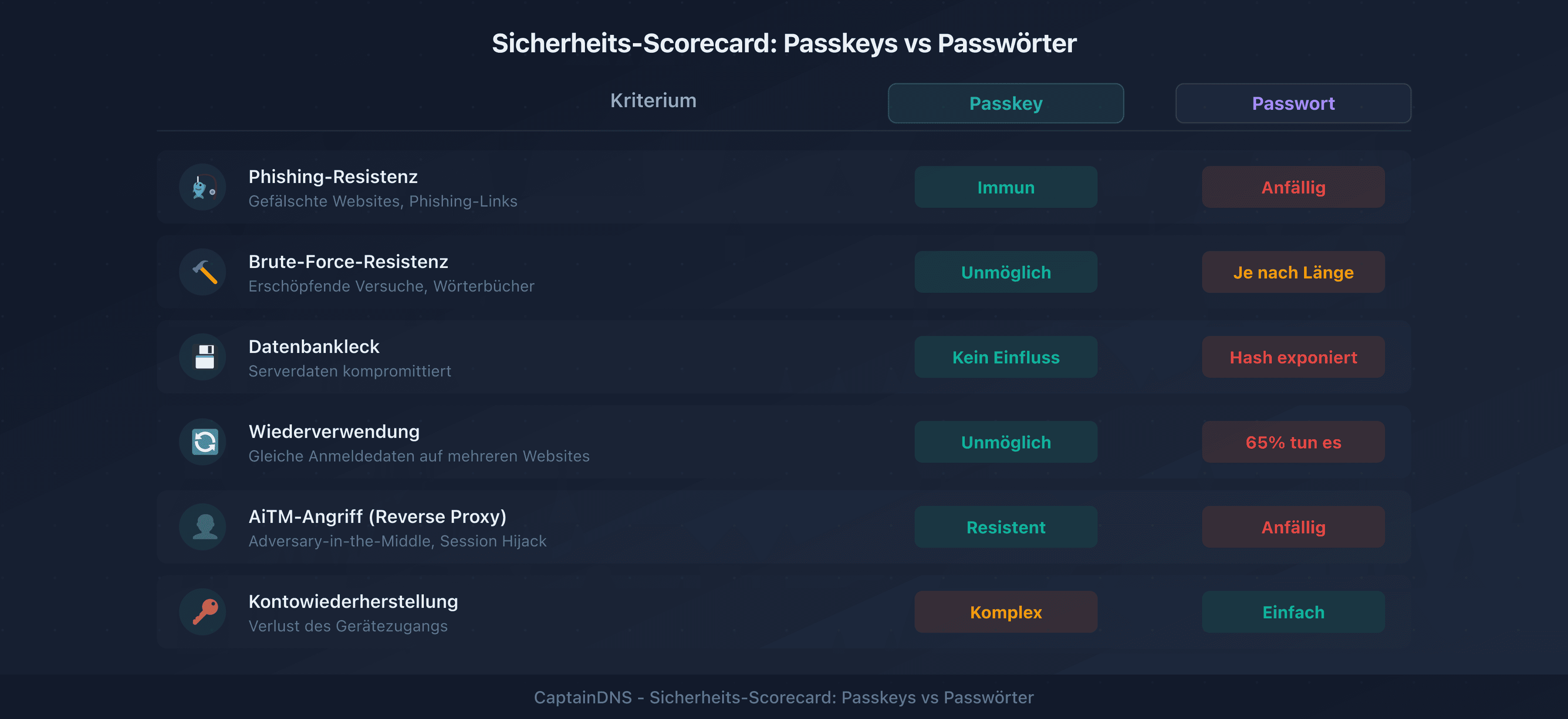 Sicherheits-Scorecard: Passkeys vs Passwörter in 6 Kategorien