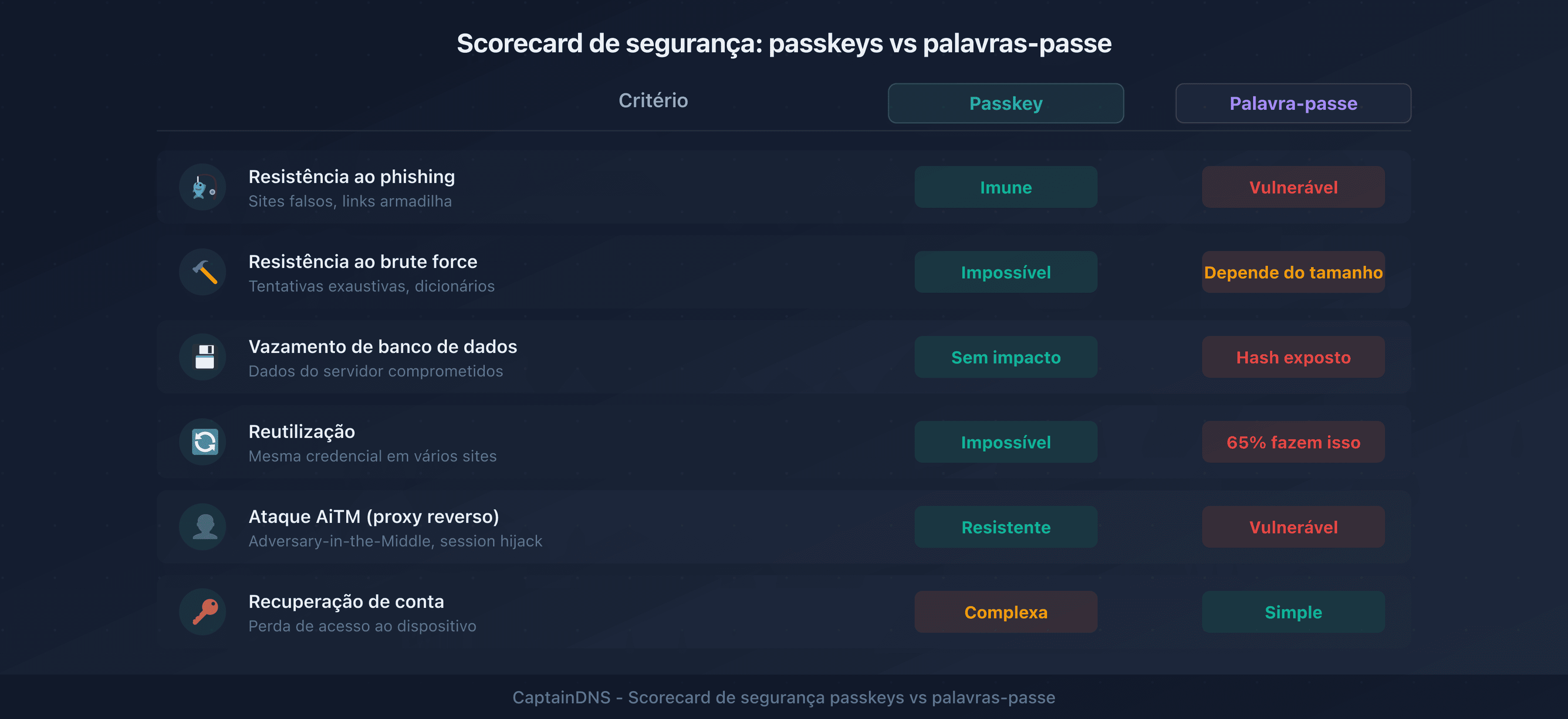Scorecard de segurança: passkeys vs palavras-passe em 6 critérios