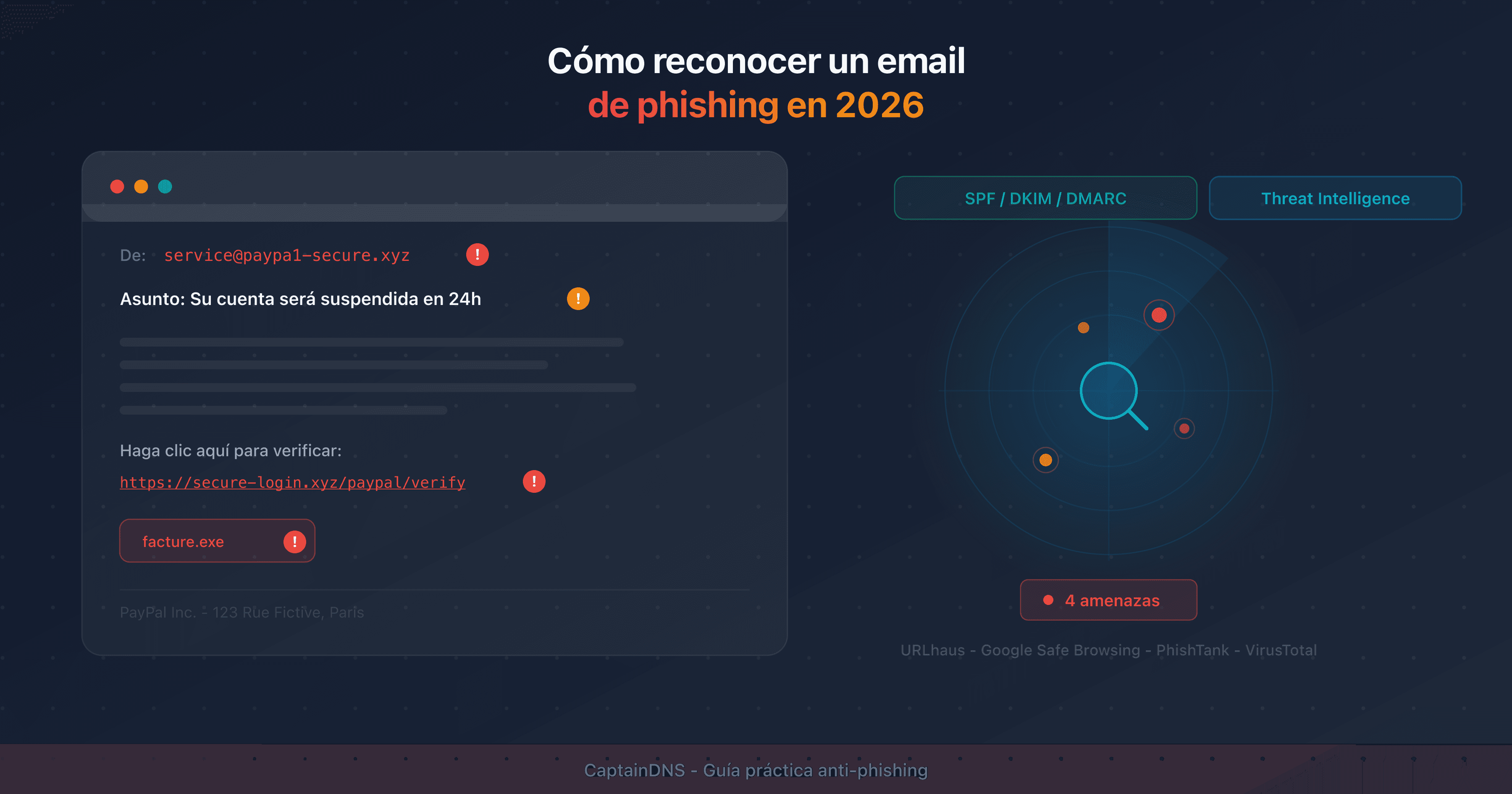 Anatomía de un email de phishing con las señales de alerta anotadas