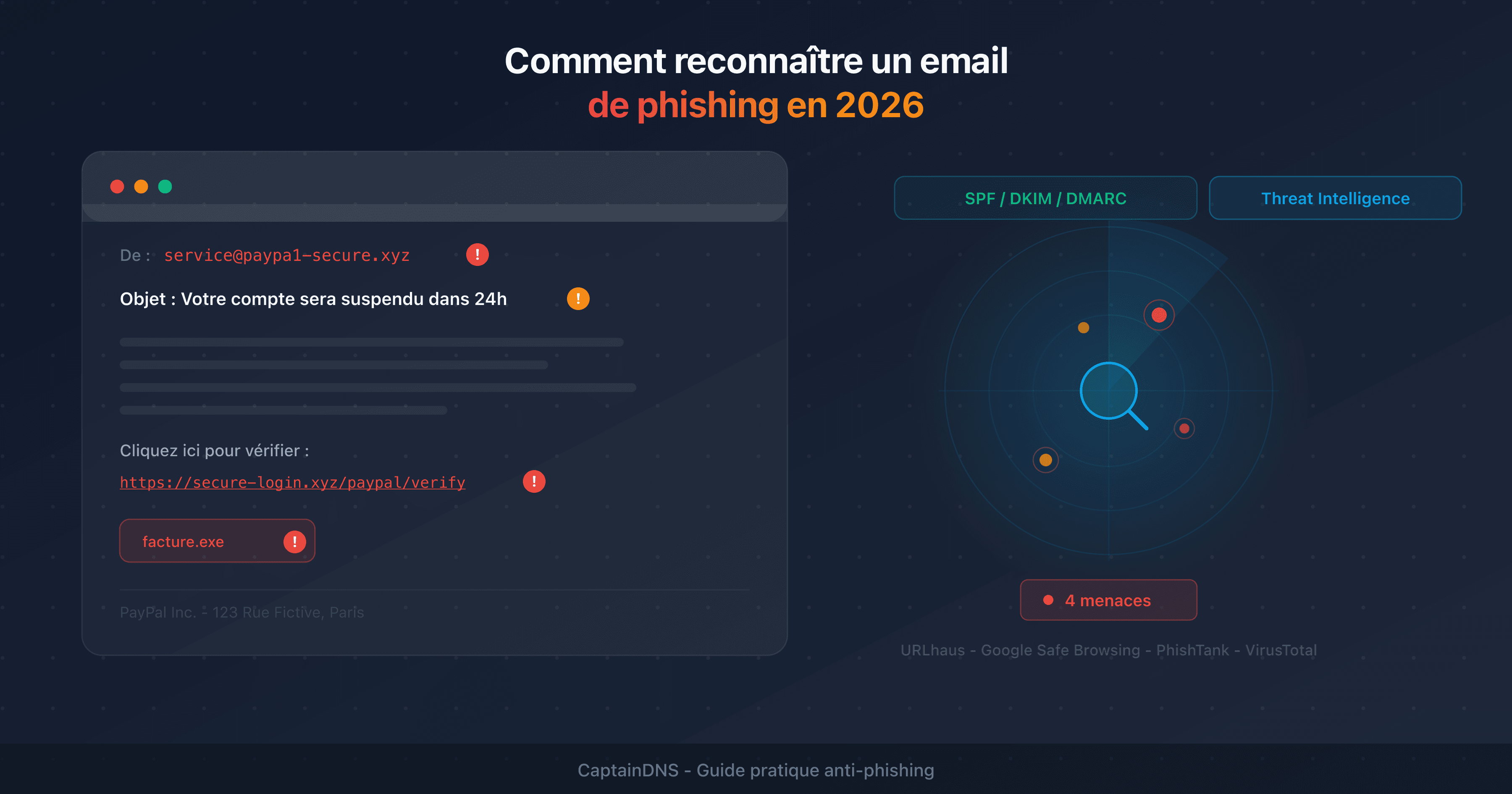 Anatomie d'un email de phishing avec les signaux d'alerte annotés
