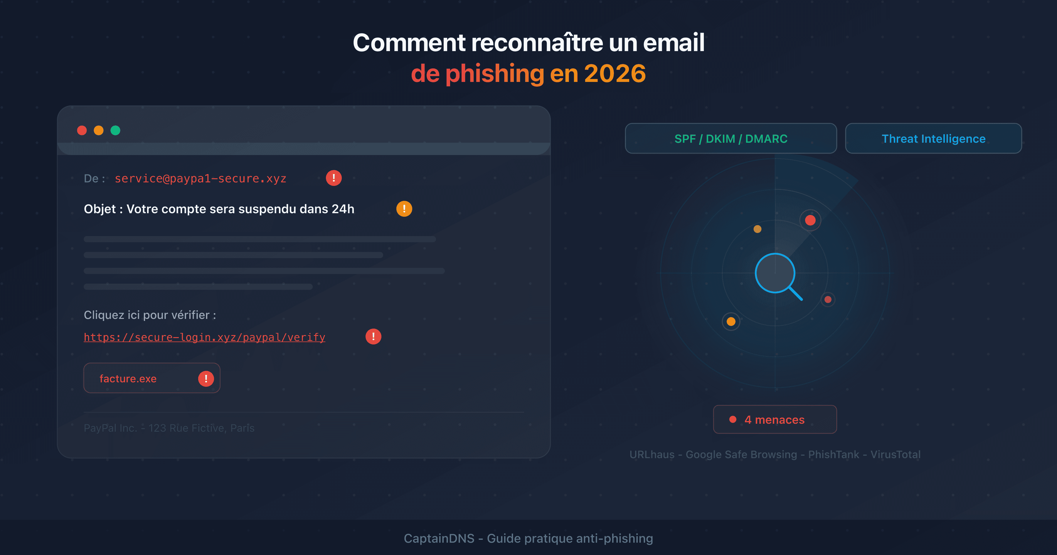 Anatomie d'un email de phishing avec les signaux d'alerte annotés