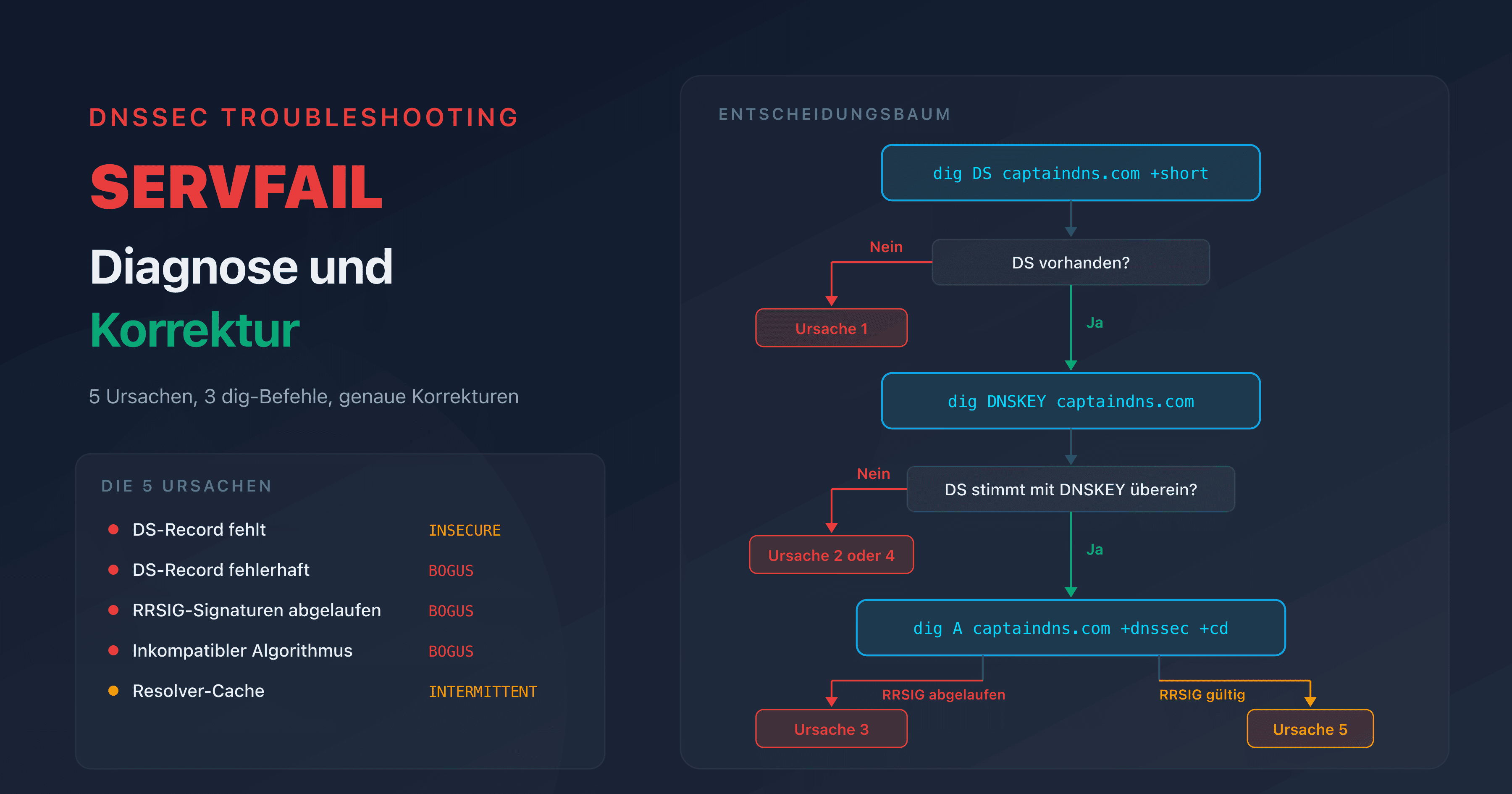 SERVFAIL-DNSSEC-Diagnose: Entscheidungsbaum zur Identifikation und Behebung der Ursache eines SERVFAIL nach DNSSEC-Aktivierung