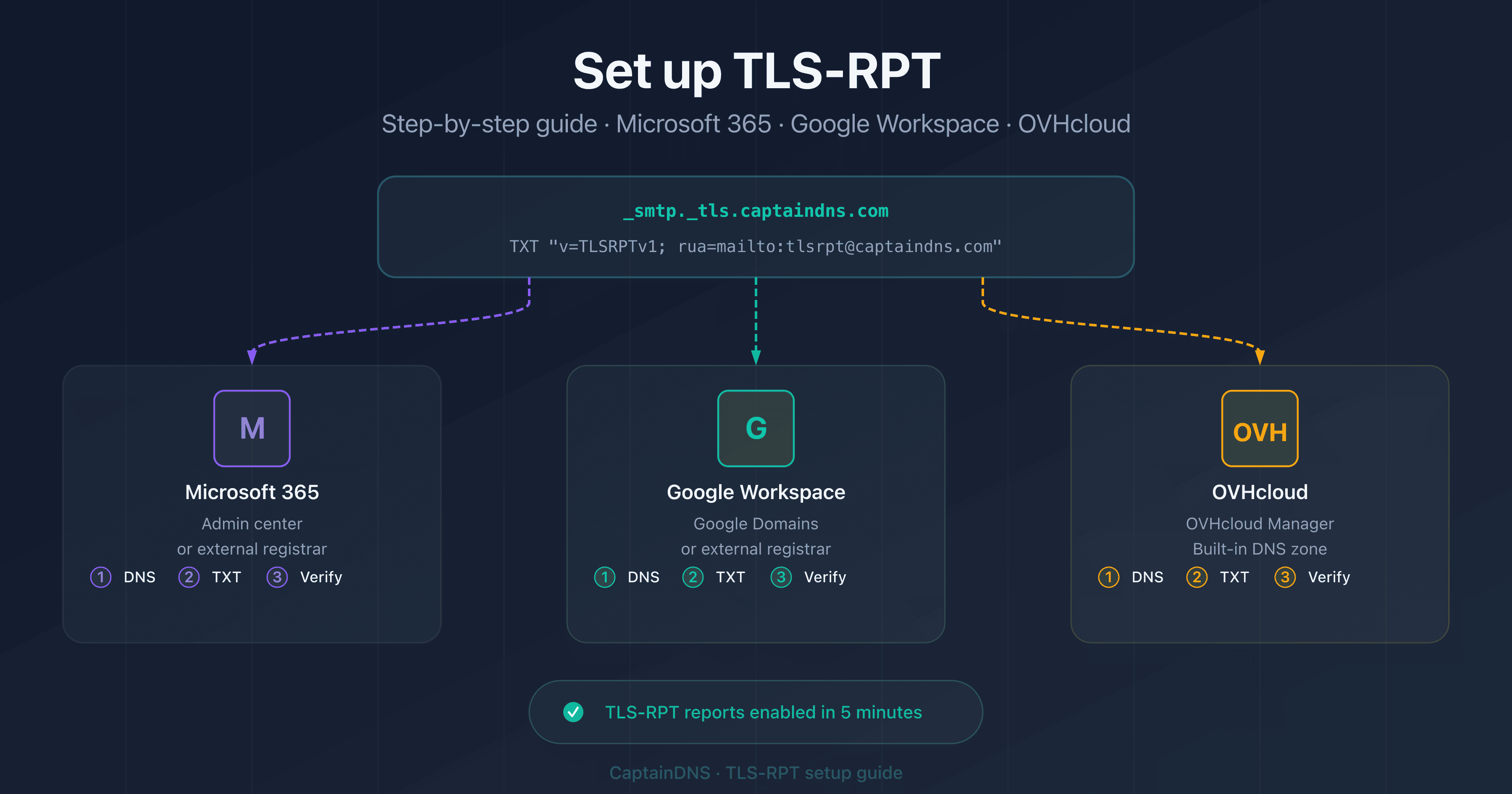 Set up TLS-RPT on Microsoft 365, Google Workspace, and OVHcloud