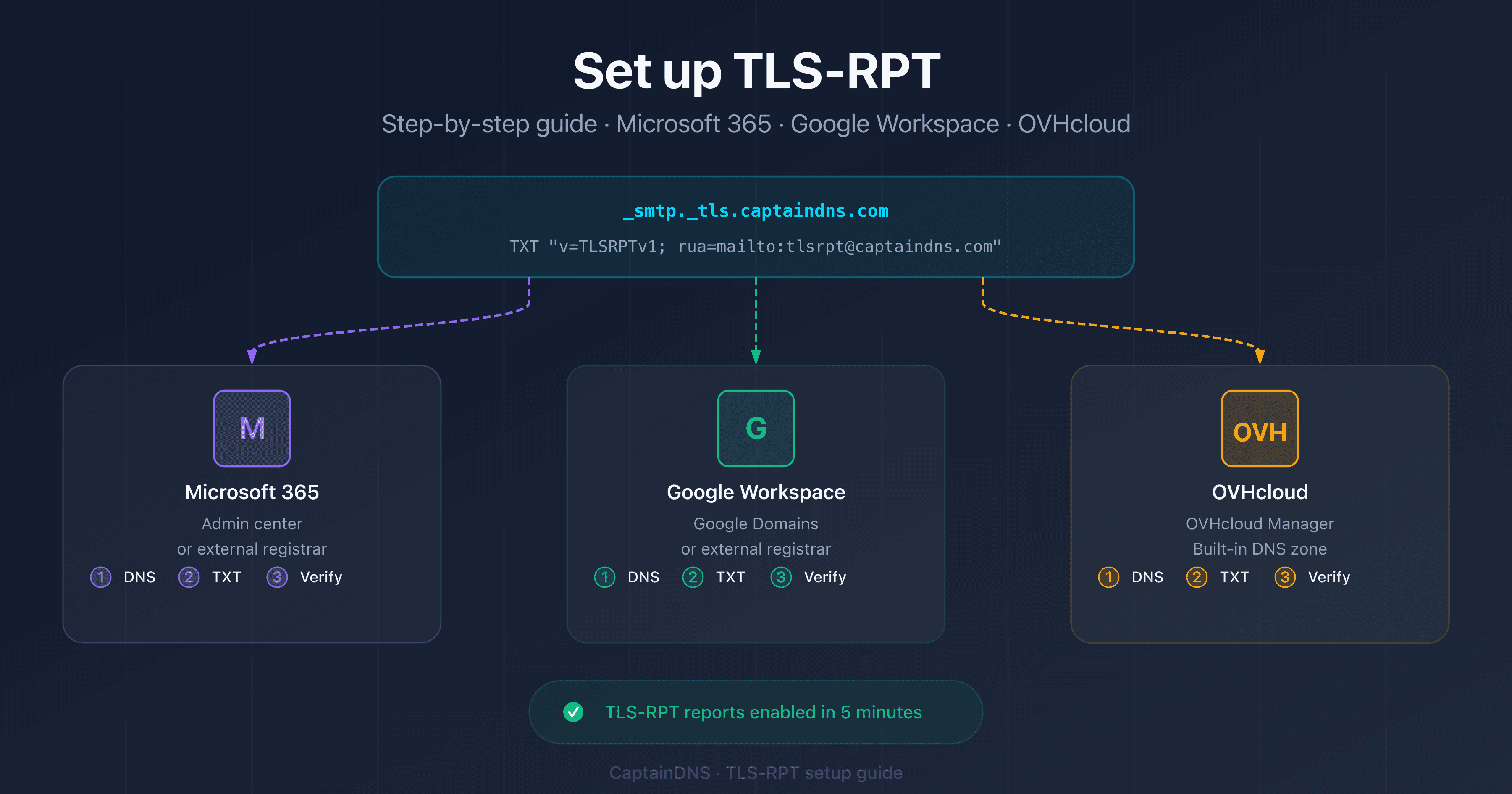 Set up TLS-RPT on Microsoft 365, Google Workspace, and OVHcloud
