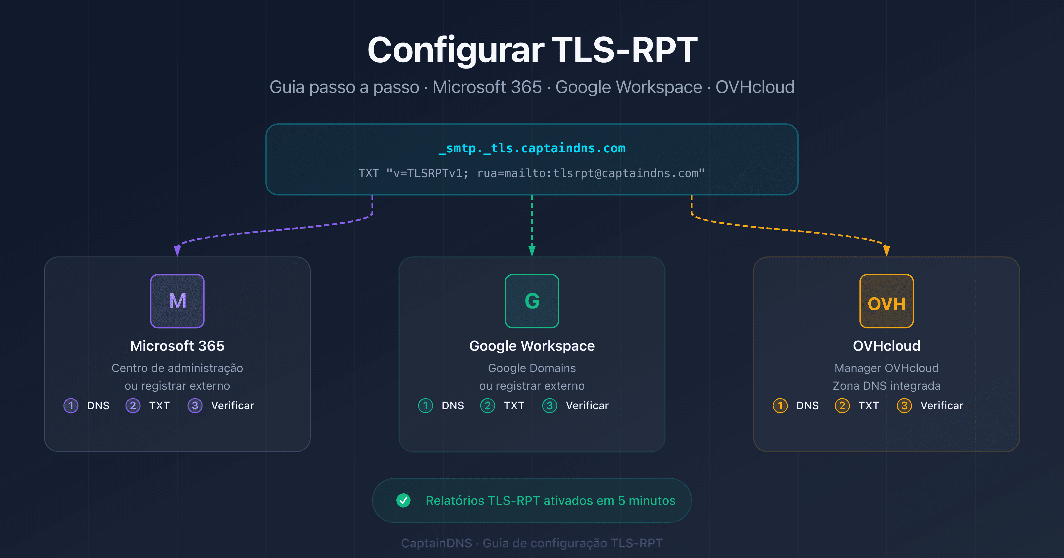 Configurar TLS-RPT no Microsoft 365, Google Workspace e OVHcloud