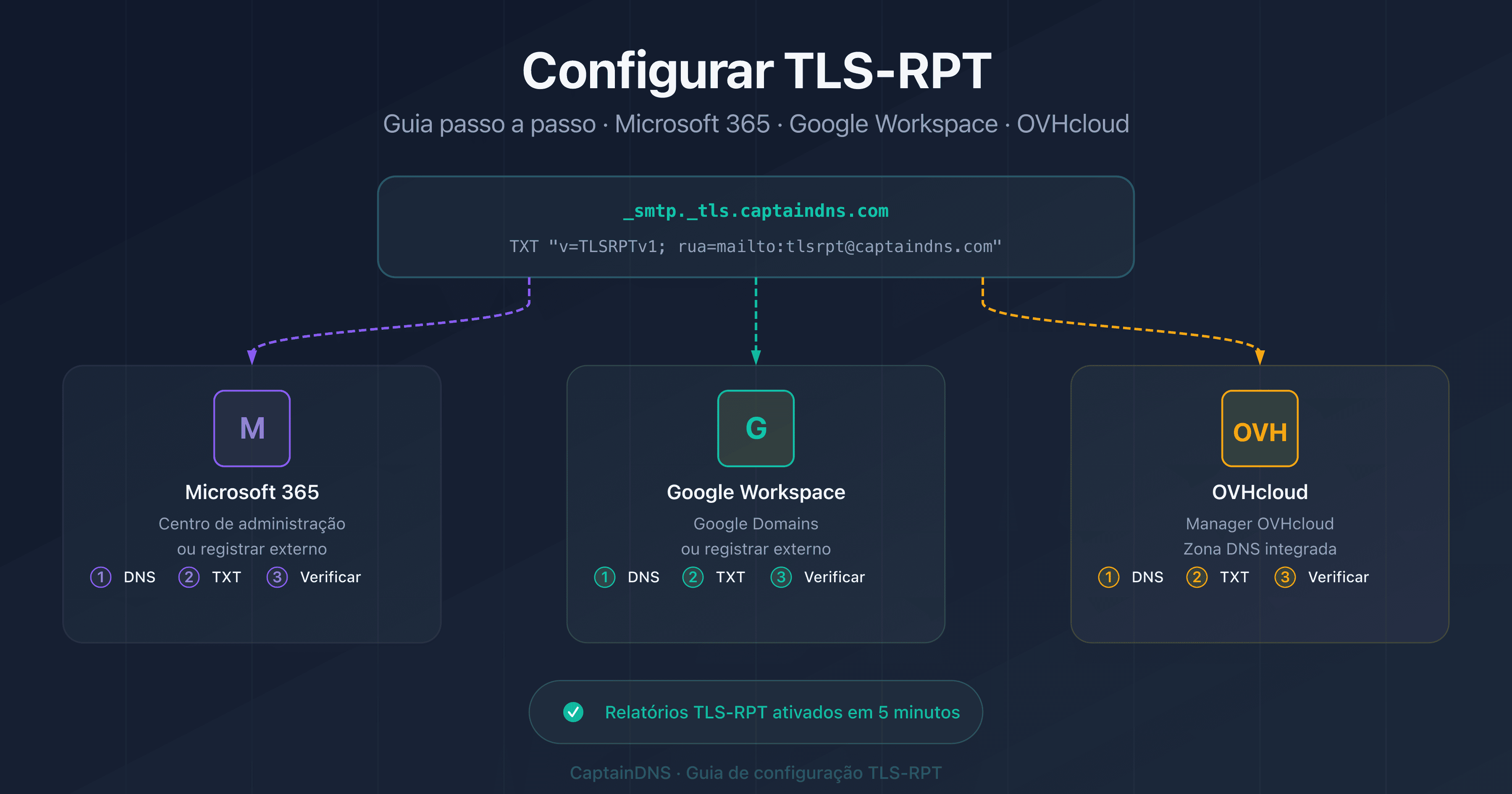 Configurar TLS-RPT no Microsoft 365, Google Workspace e OVHcloud