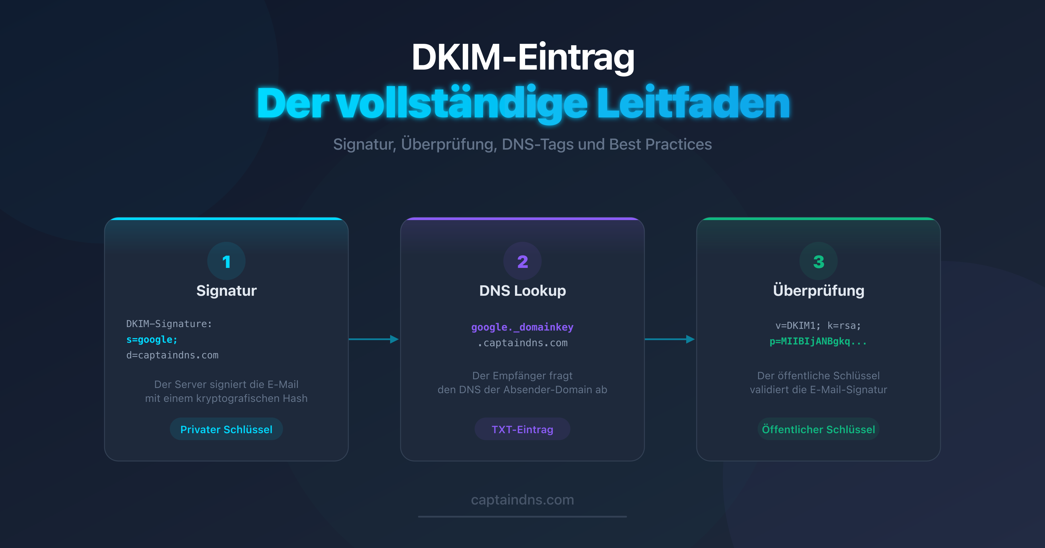 Schema der Funktionsweise eines DKIM-Eintrags im DNS