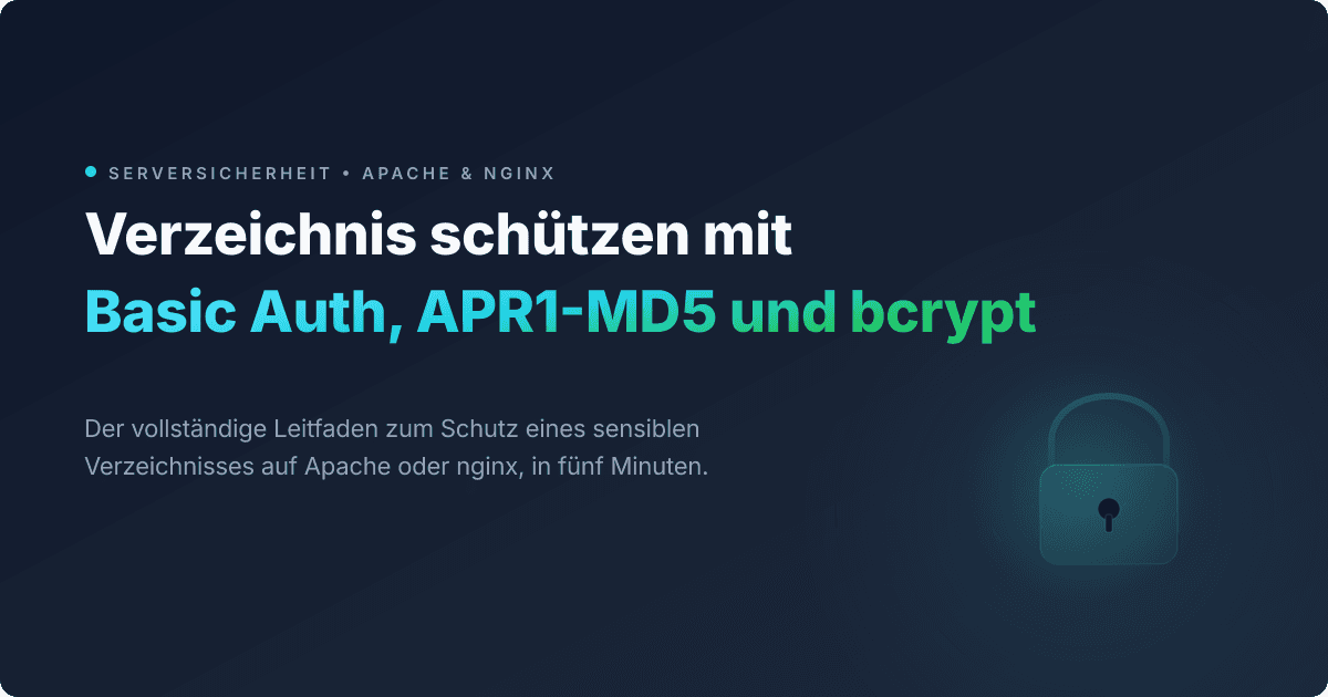 Schema des HTTP-Basic-Auth-Dialogs zwischen einem Browser und einem passwortgeschützten Apache- oder nginx-Server
